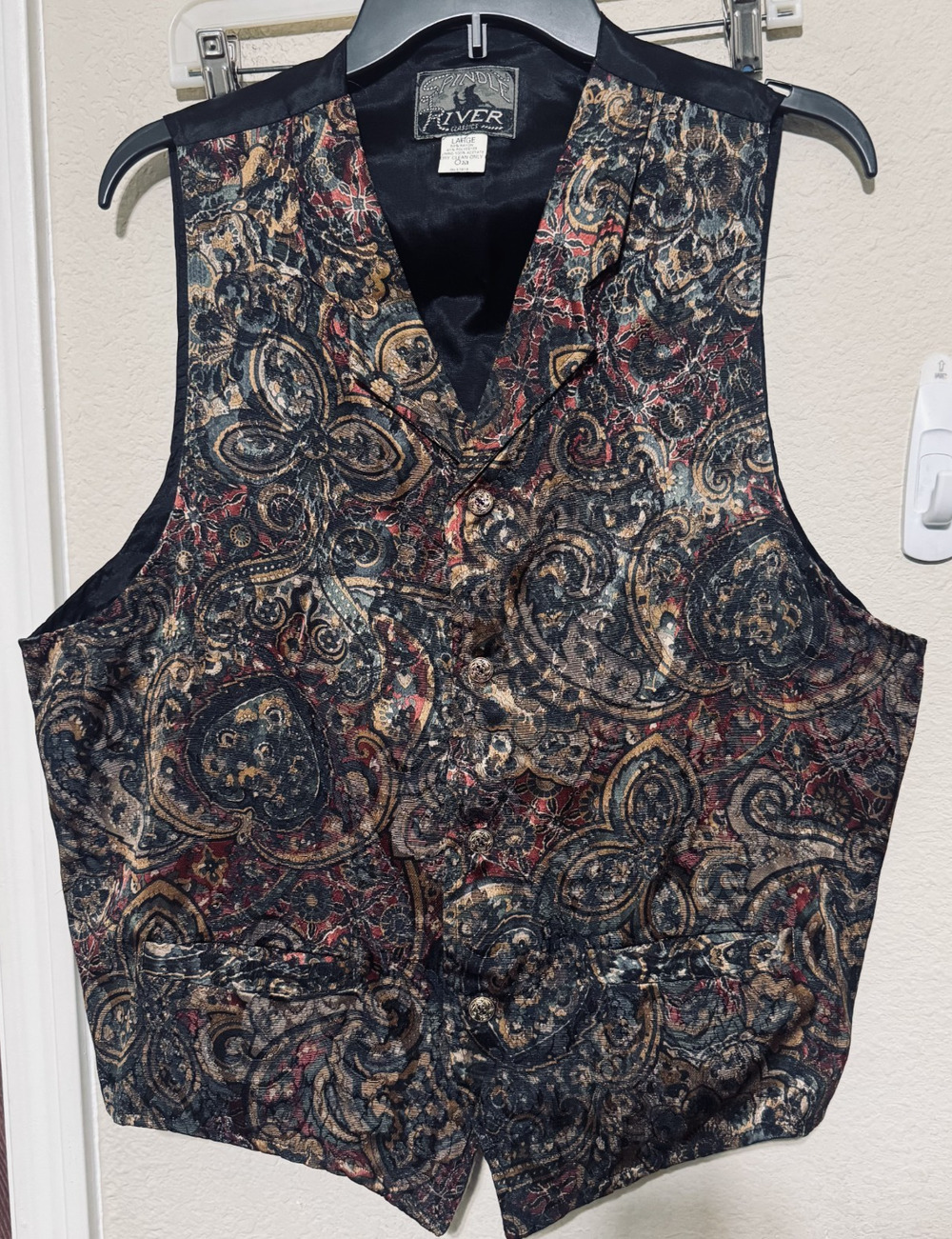Vintage Spindle River Classics Western Vest Paisley Satin Mens Size L USA